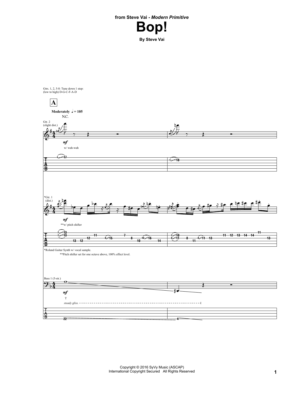 Steve Vai Bop! sheet music notes and chords. Download Printable PDF.