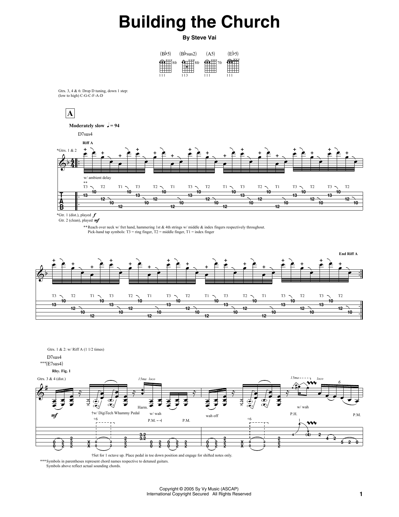 Steve Vai Building The Church sheet music notes and chords. Download Printable PDF.