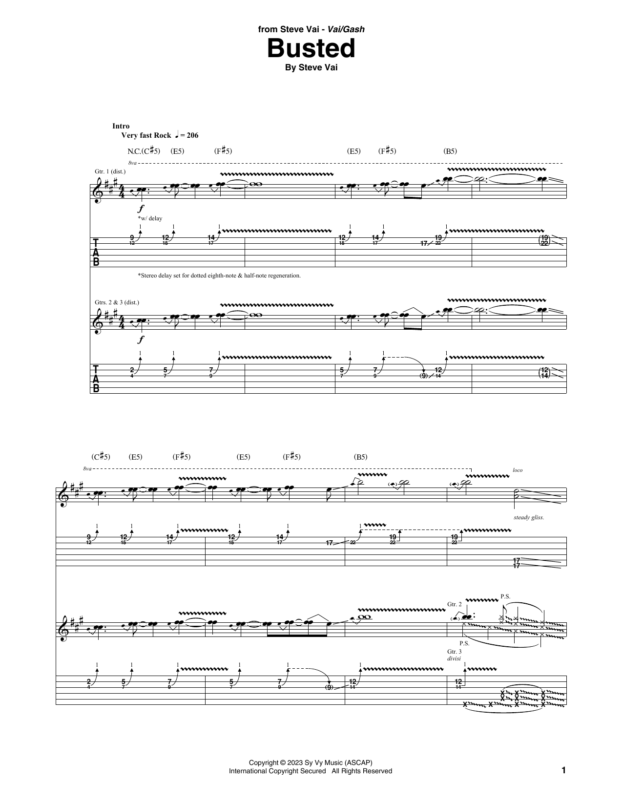 Steve Vai Busted sheet music notes and chords. Download Printable PDF.