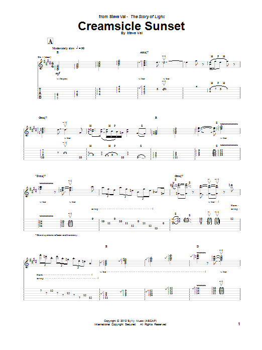 Steve Vai Creamsicle Sunset sheet music notes and chords. Download Printable PDF.