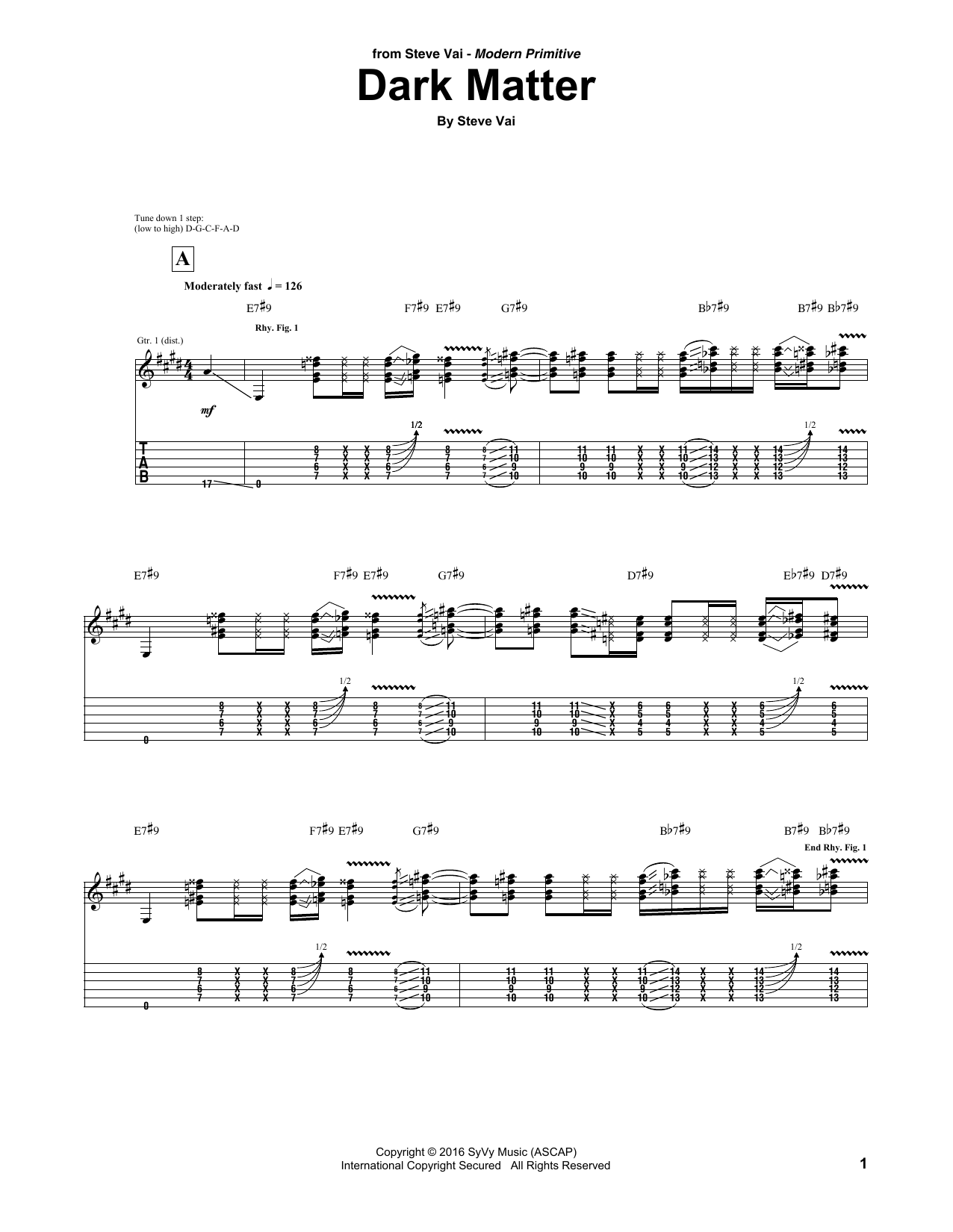 Steve Vai Dark Matter sheet music notes and chords. Download Printable PDF.