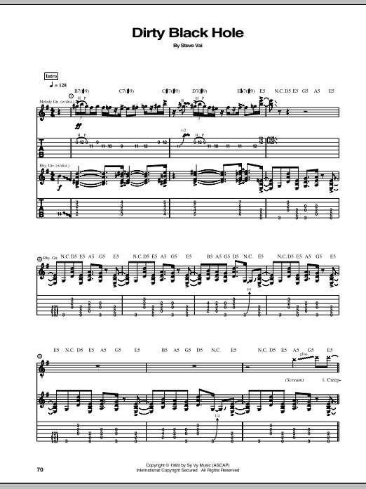 Steve Vai Dirty Black Hole sheet music notes and chords. Download Printable PDF.