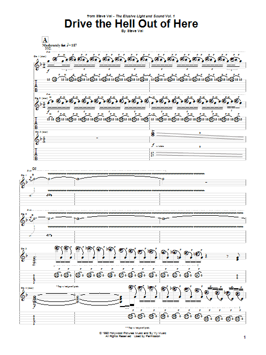 Steve Vai Drive The Hell Out Of Here sheet music notes and chords. Download Printable PDF.