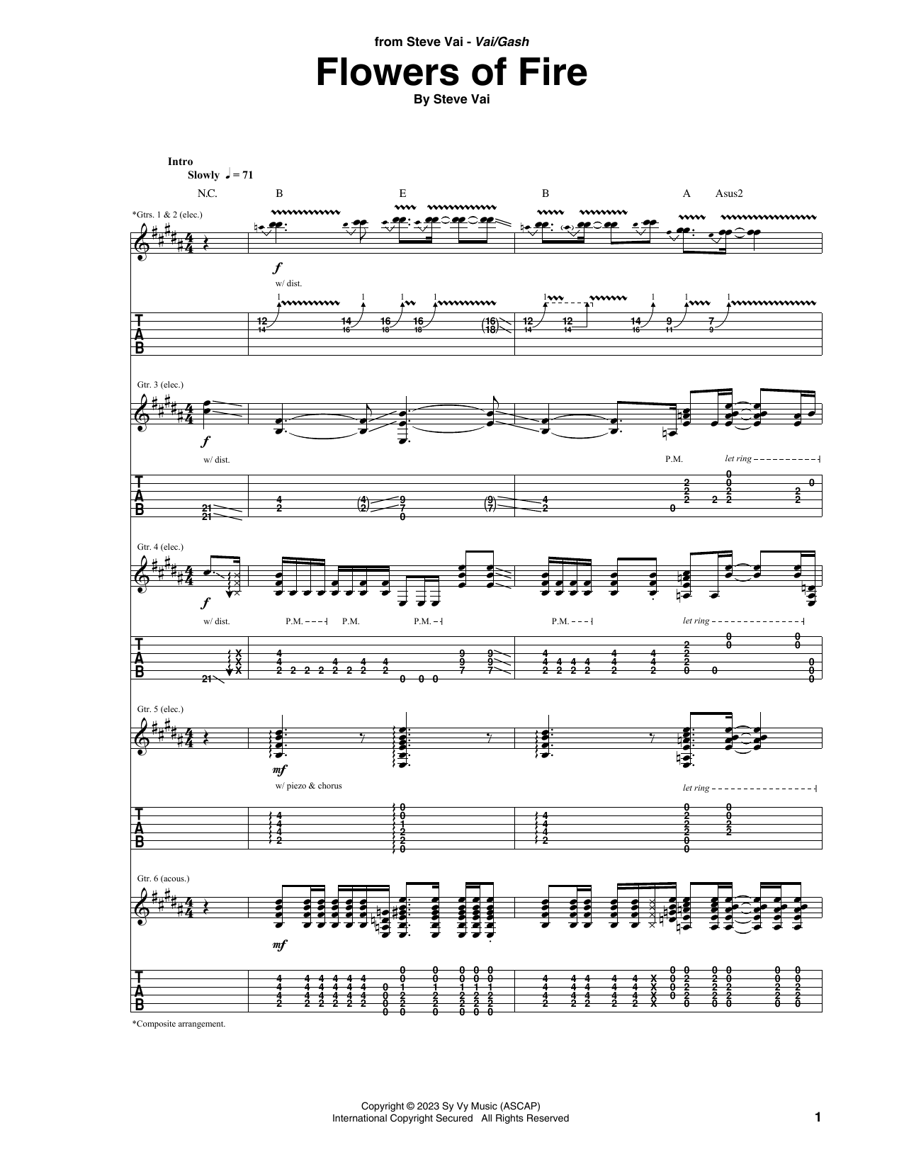 Steve Vai Flowers Of Fire sheet music notes and chords. Download Printable PDF.