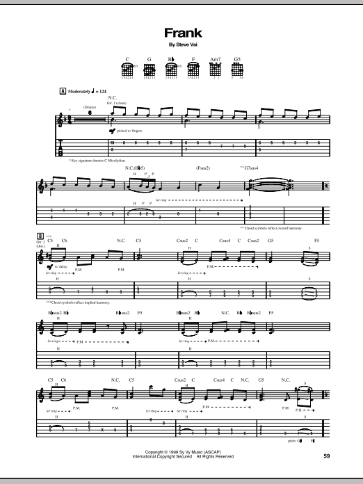 Steve Vai Frank sheet music notes and chords. Download Printable PDF.