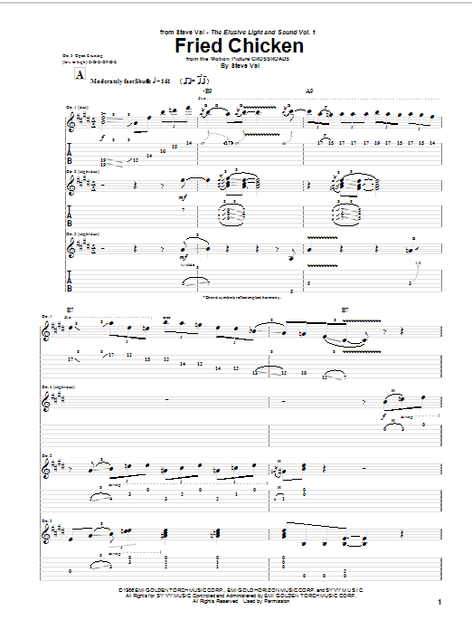 Steve Vai Fried Chicken sheet music notes and chords. Download Printable PDF.