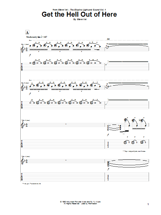 Steve Vai Get The Hell Out Of Here sheet music notes and chords. Download Printable PDF.