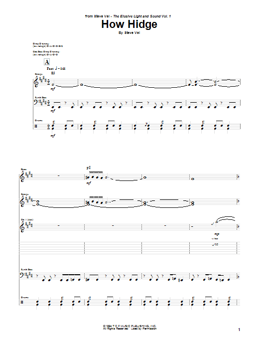 Steve Vai How Hidge sheet music notes and chords. Download Printable PDF.