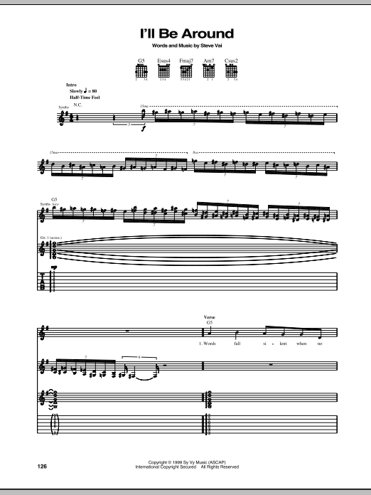 Steve Vai I'll Be Around sheet music notes and chords arranged for Guitar Tab