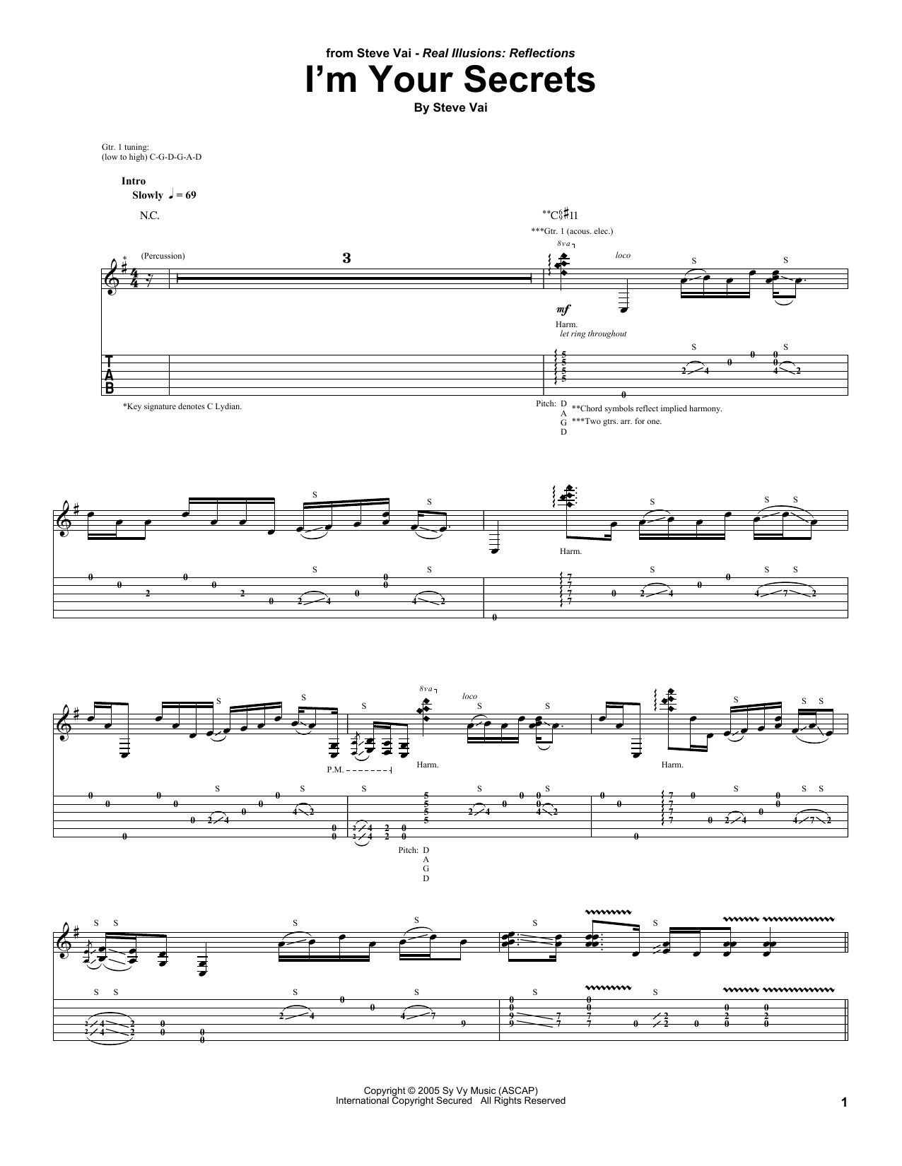 Learn to play Steve Vai I'm Your Secrets sheet music for Guitar Tab in minutes. Price: 7.8900$ Steve Vai I'm Your Secrets sheet music notes and chords arranged for Guitar Tab