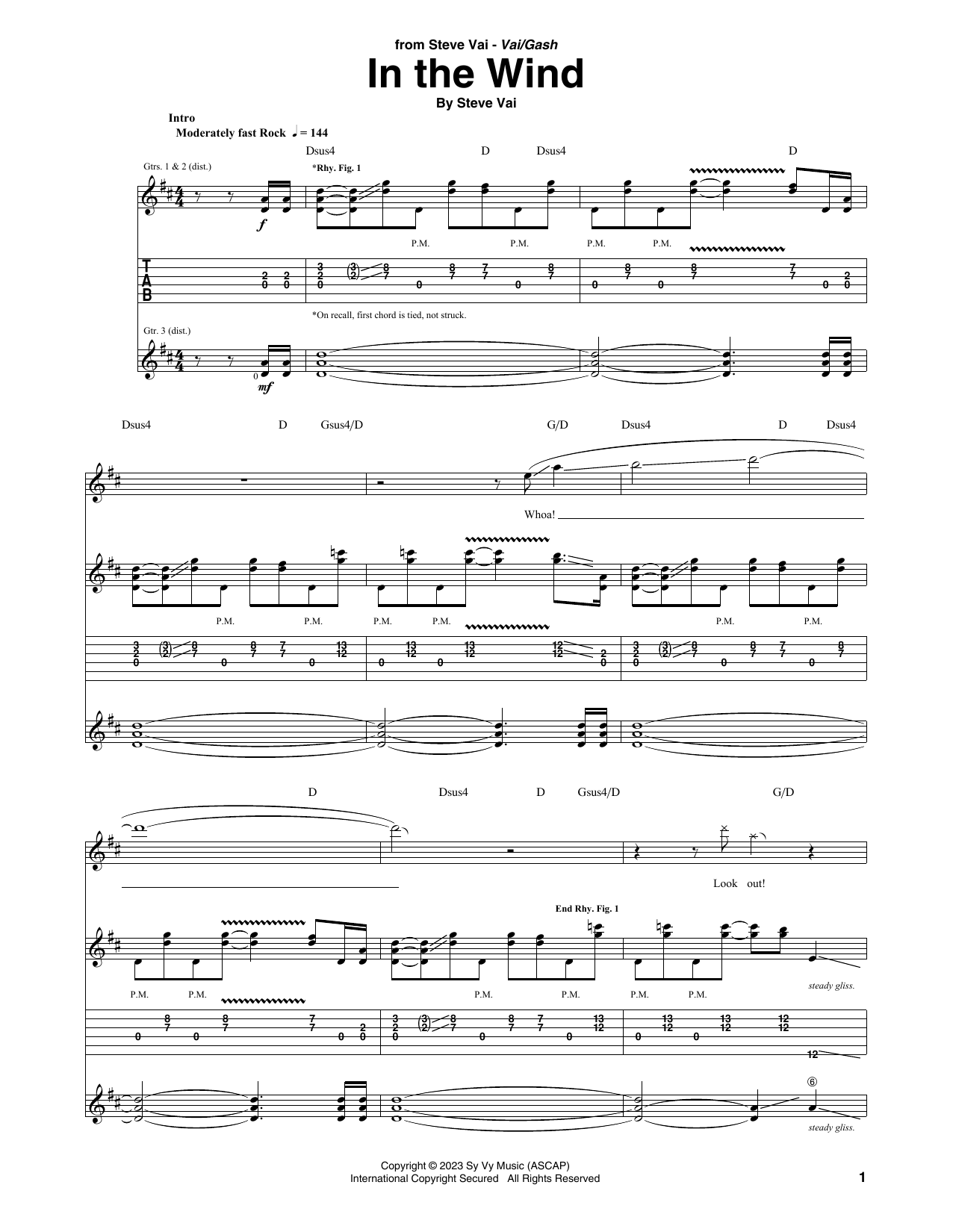 Steve Vai In The Wind sheet music notes and chords. Download Printable PDF.