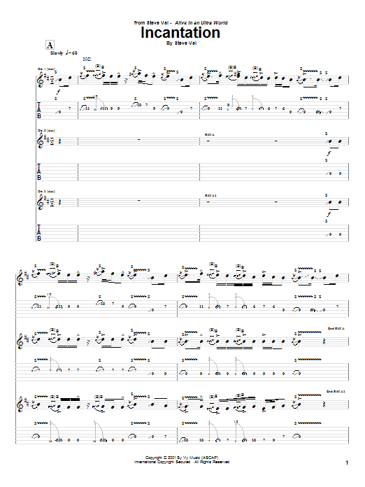 Steve Vai Incantation sheet music notes and chords. Download Printable PDF.