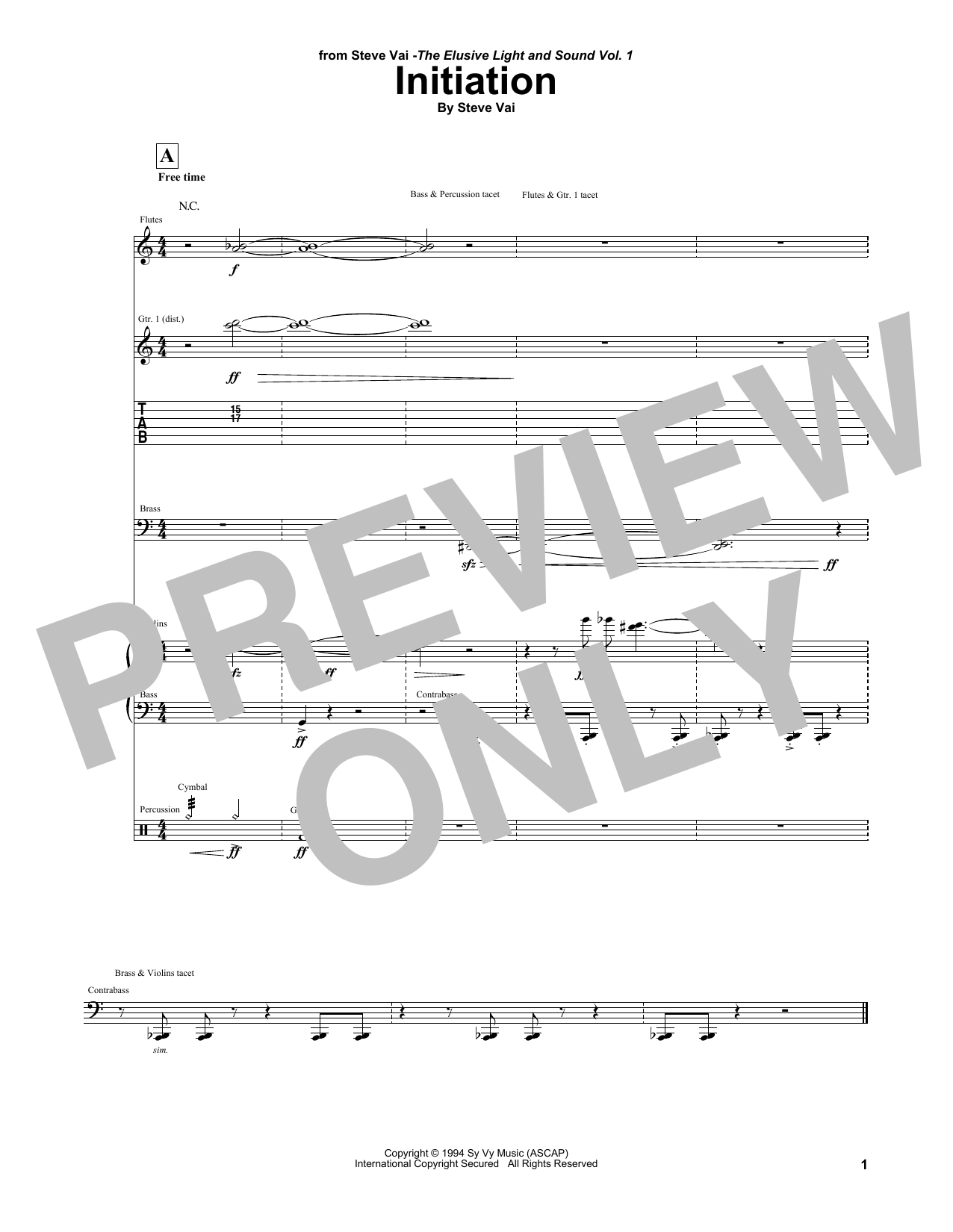 Steve Vai Initiation sheet music notes and chords. Download Printable PDF.