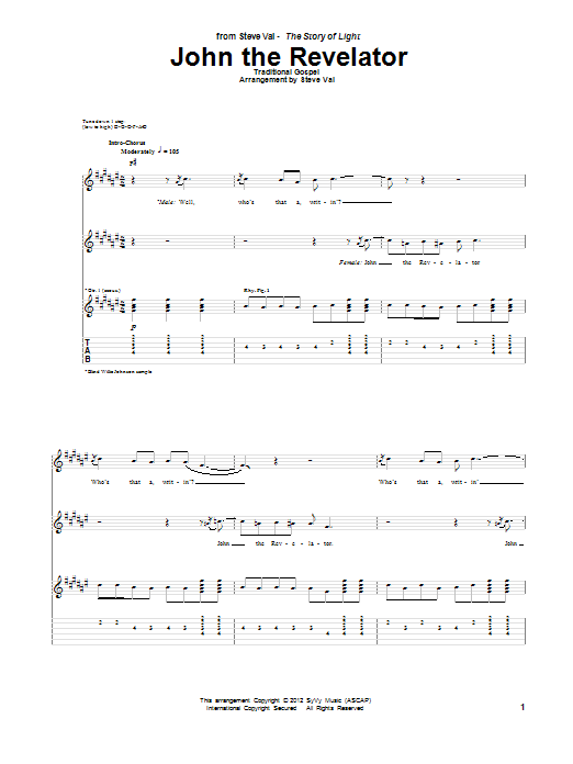 Learn to play Steve Vai John The Revelator sheet music for Guitar Tab in minutes. Steve Vai John The Revelator sheet music notes and chords. Download Printable PDF.