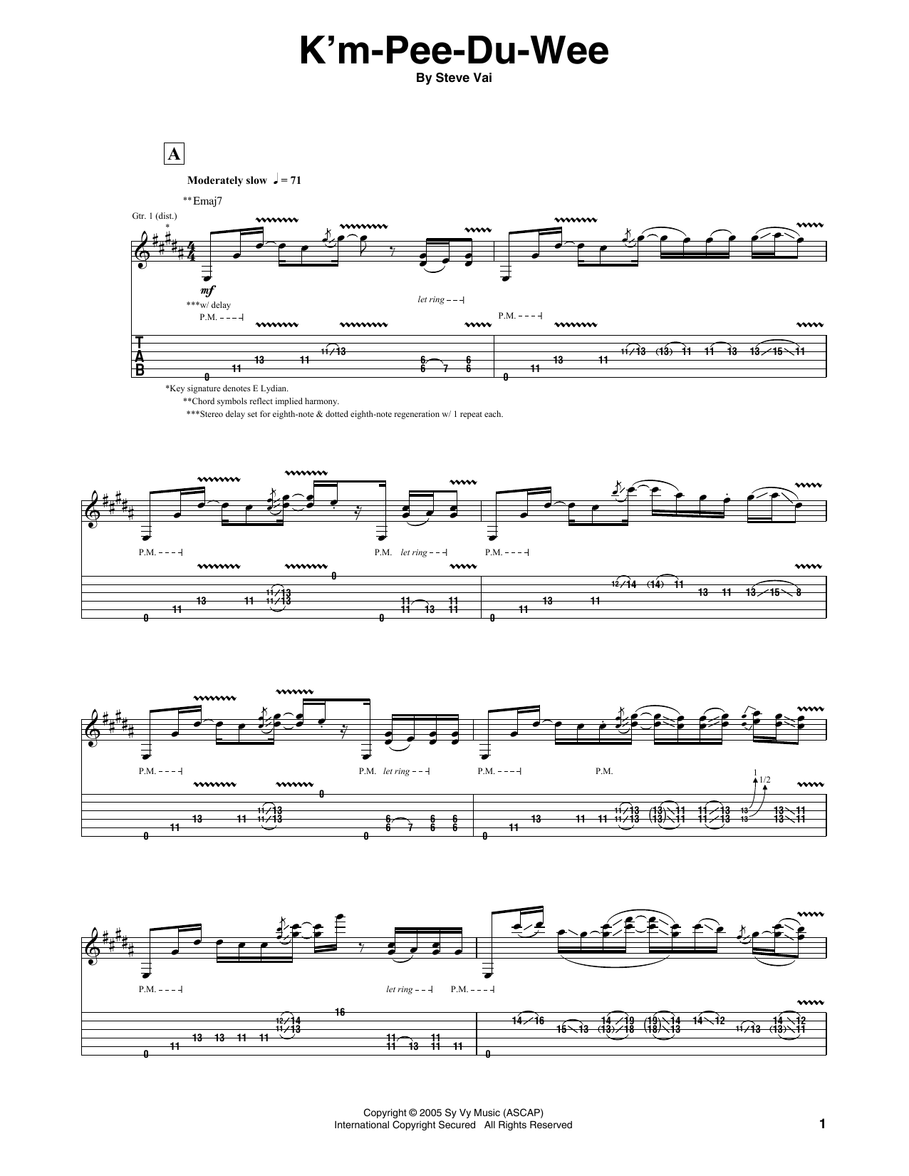 Steve Vai K'm-Pee-Du-Wee sheet music notes and chords. Download Printable PDF.