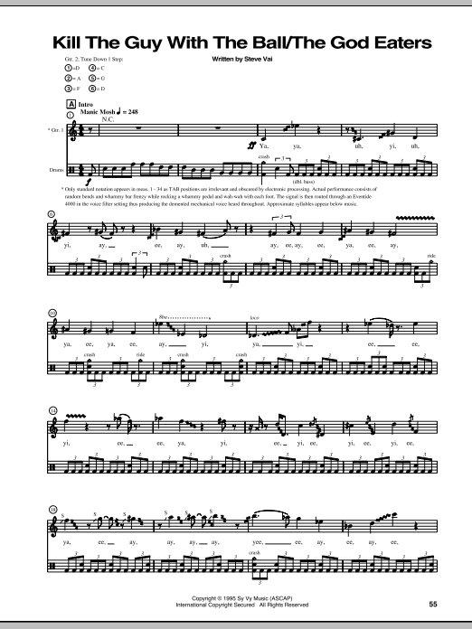 Learn to play Steve Vai Kill The Guy With The Ball/The God Eaters sheet music for Guitar Tab in minutes. Price: 7.8900$ Steve Vai Kill The Guy With The Ball/The God Eaters sheet music notes and chords arranged for Guitar Tab