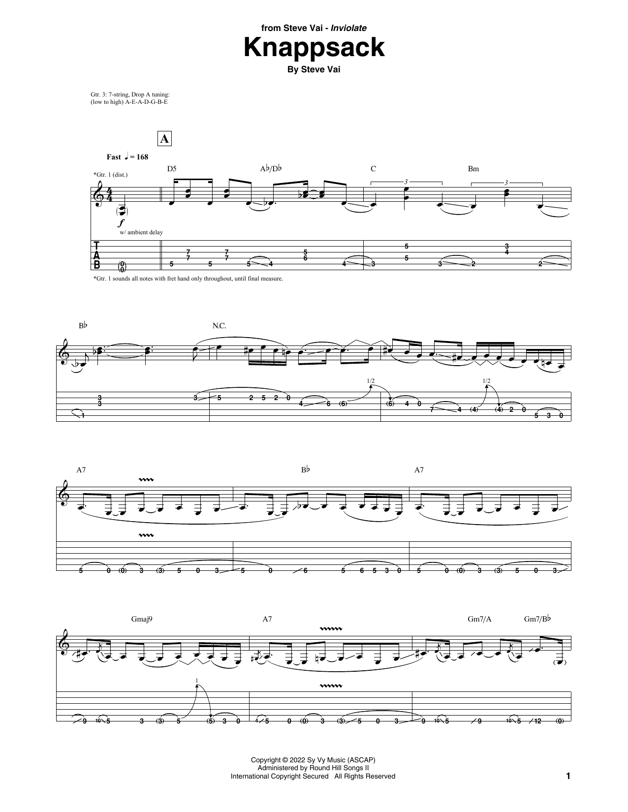 Steve Vai Knappsack sheet music notes and chords. Download Printable PDF.