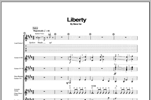 Steve Vai Liberty sheet music notes and chords. Download Printable PDF.