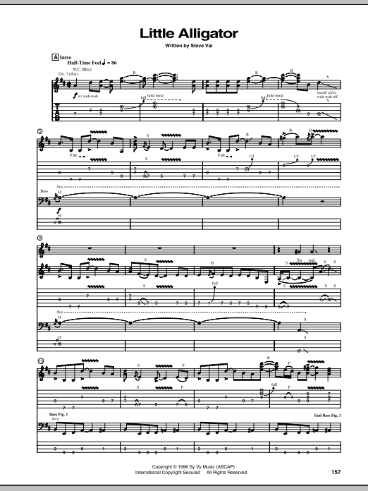 Steve Vai Little Alligator sheet music notes and chords. Download Printable PDF.