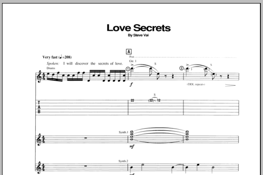 Steve Vai Love Secrets sheet music notes and chords. Download Printable PDF.