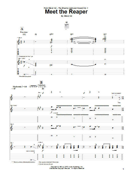 Steve Vai Meet The Reaper sheet music notes and chords. Download Printable PDF.