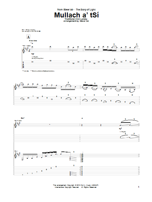 Steve Vai Mullach a'tSi sheet music notes and chords. Download Printable PDF.