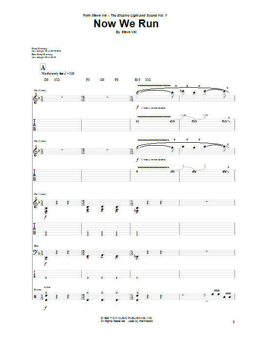 Steve Vai Now We Run sheet music notes and chords. Download Printable PDF.