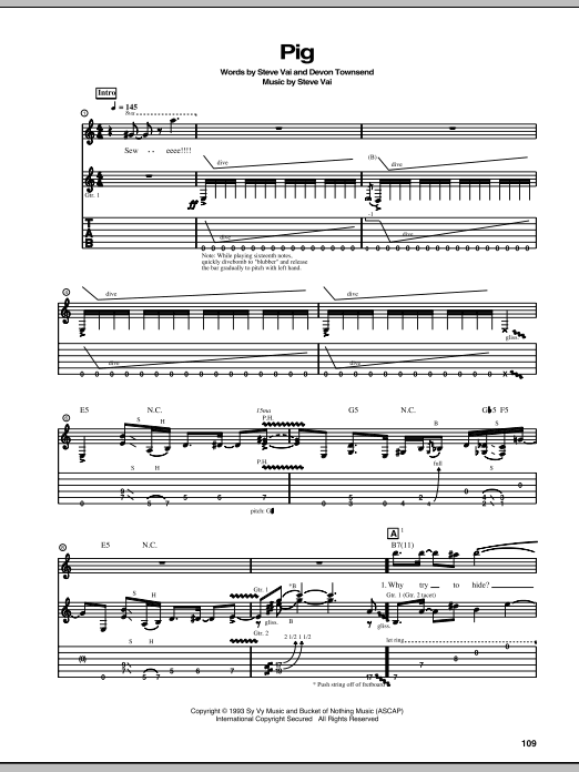 Steve Vai Pig sheet music notes and chords. Download Printable PDF.