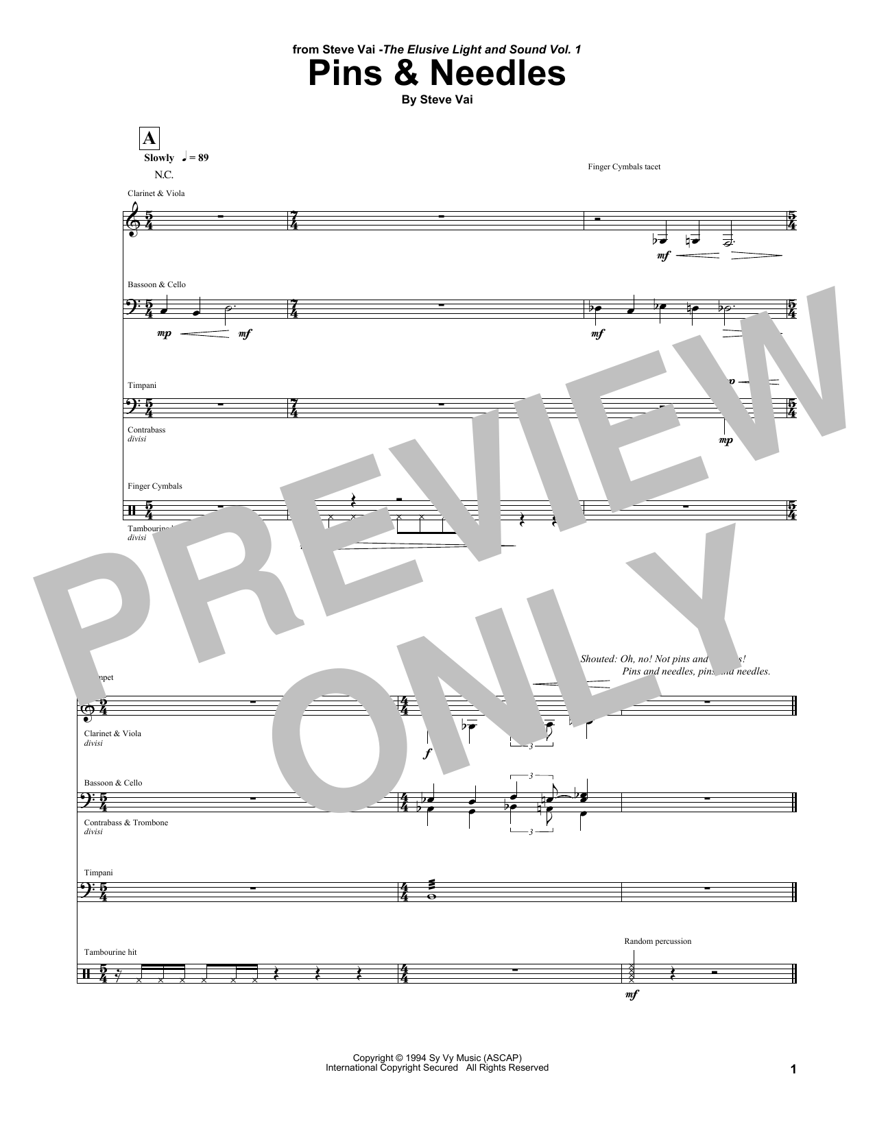 Steve Vai Pins & Needles sheet music notes and chords. Download Printable PDF.