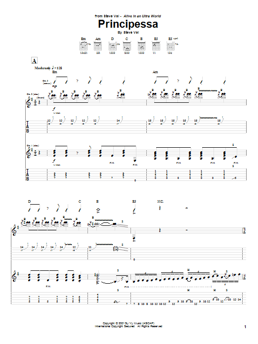 Steve Vai Principessa sheet music notes and chords. Download Printable PDF.