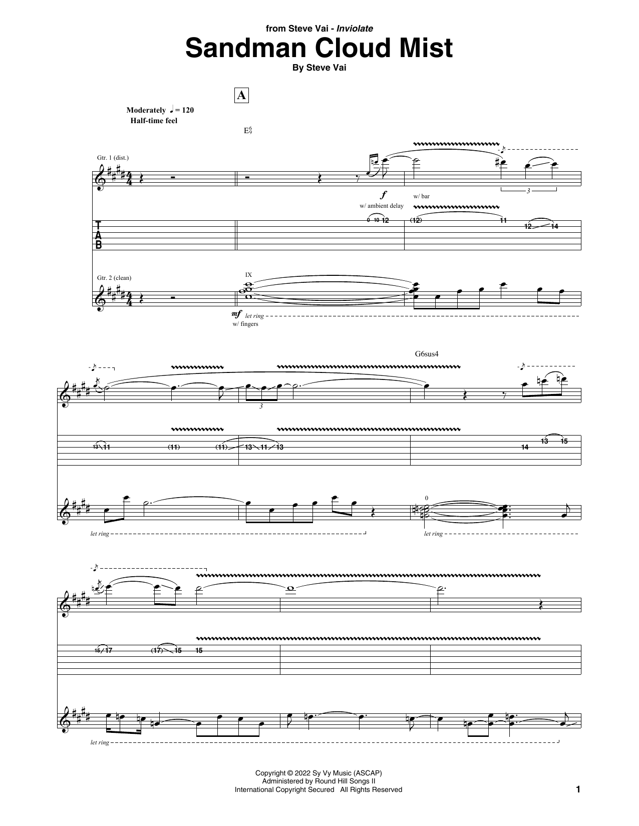 Steve Vai Sandman Cloud Mist sheet music notes and chords. Download Printable PDF.