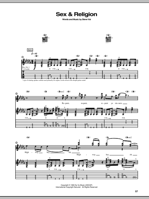 Steve Vai Sex & Religion sheet music notes and chords. Download Printable PDF.