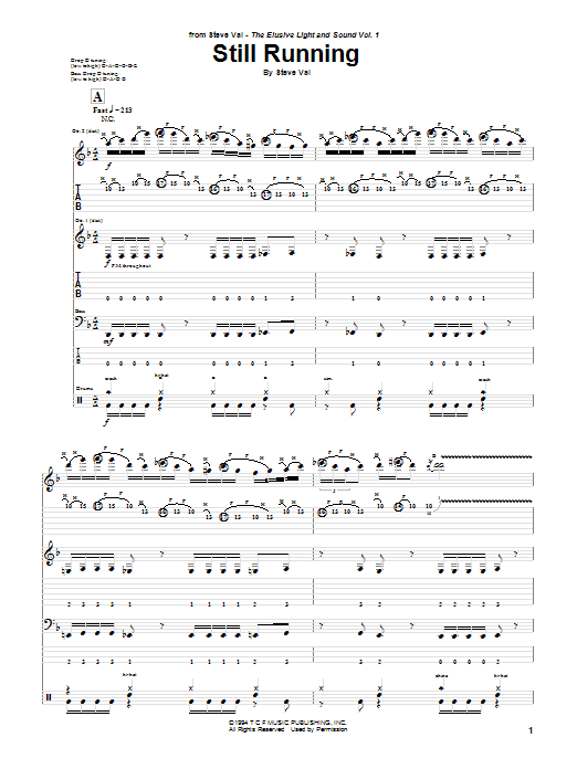 Steve Vai Still Running sheet music notes and chords. Download Printable PDF.