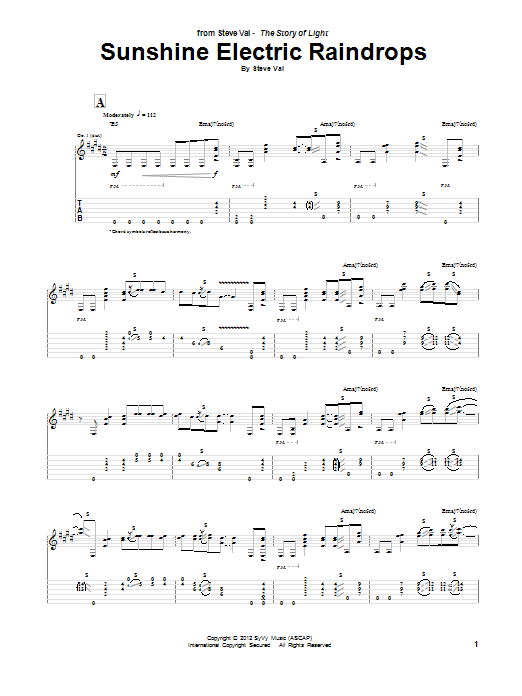 Steve Vai Sunshine Electric Raindrops sheet music notes and chords. Download Printable PDF.