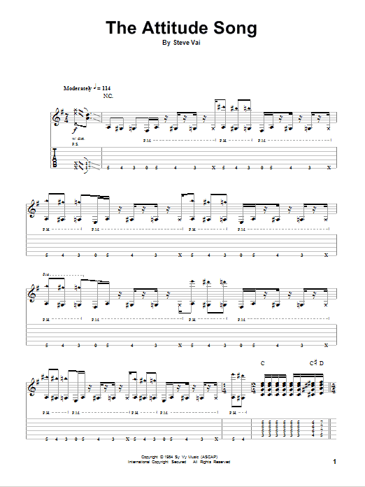 Steve Vai The Attitude Song sheet music notes and chords. Download Printable PDF.