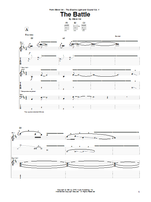 Steve Vai The Battle sheet music notes and chords. Download Printable PDF.