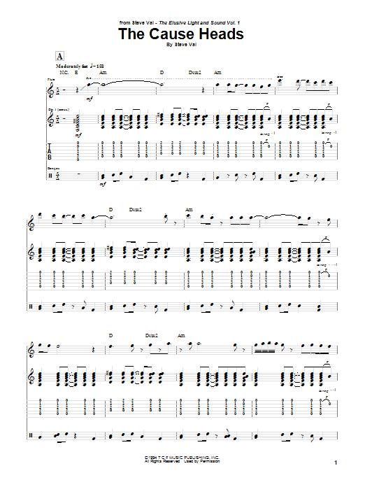 Steve Vai The Cause Heads sheet music notes and chords. Download Printable PDF.