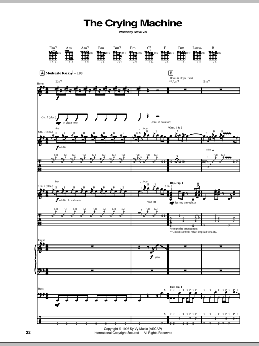 Steve Vai The Crying Machine sheet music notes and chords. Download Printable PDF.