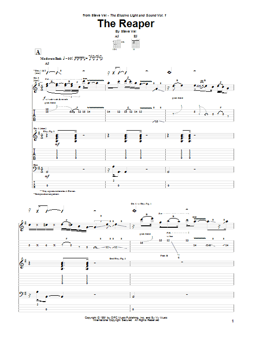 Steve Vai The Reaper sheet music notes and chords. Download Printable PDF.
