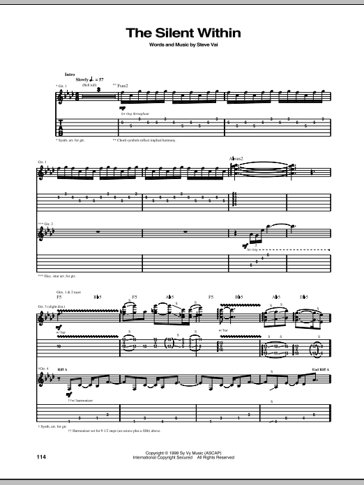 Steve Vai The Silent Within sheet music notes and chords. Download Printable PDF.