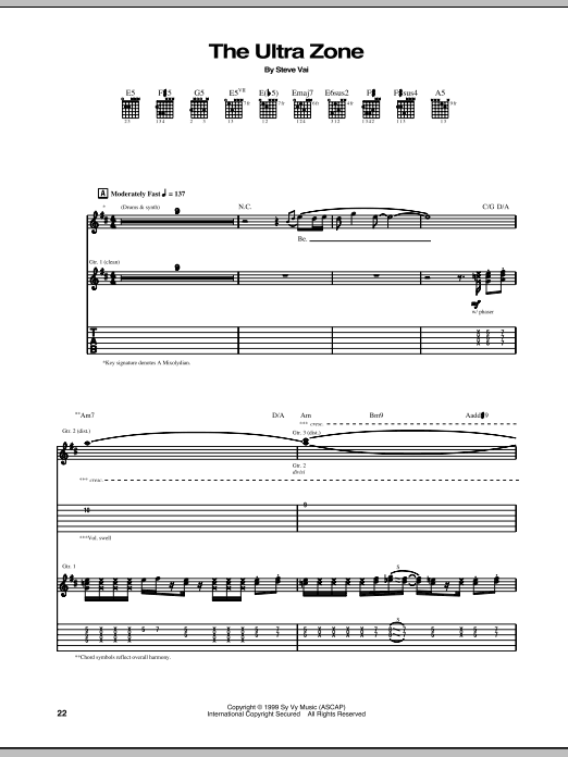 Steve Vai The Ultra Zone sheet music notes and chords. Download Printable PDF.