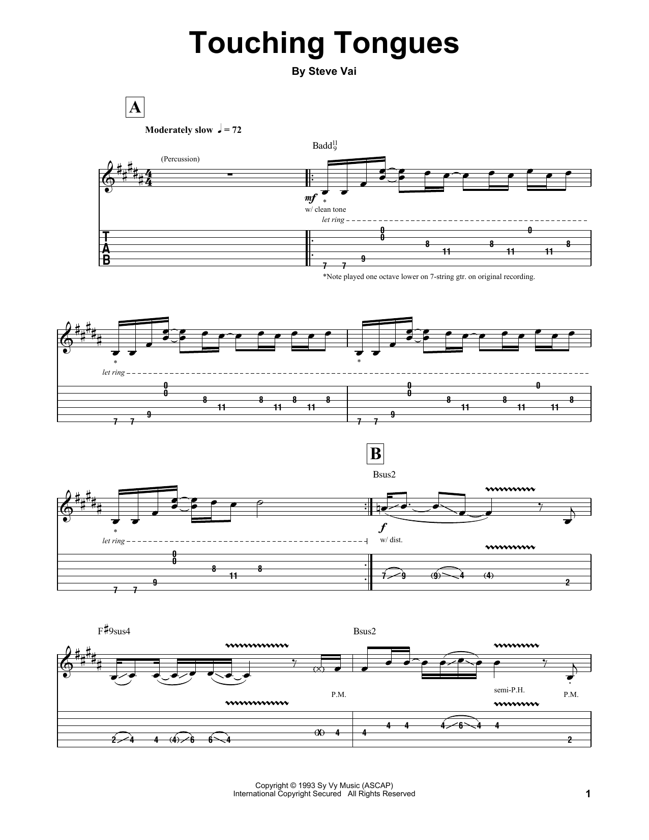 Steve Vai Touching Tongues sheet music notes and chords. Download Printable PDF.