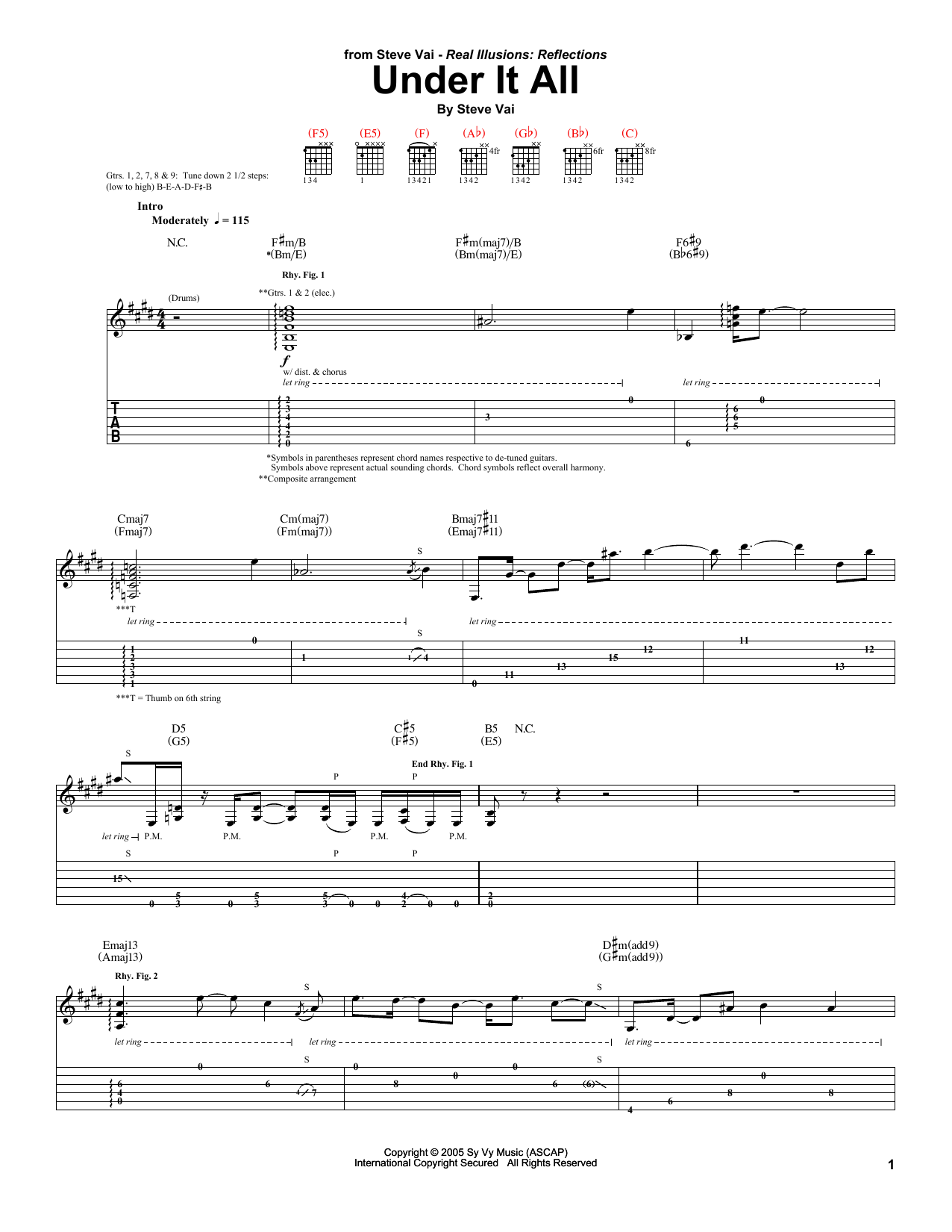 Steve Vai Under It All sheet music notes and chords. Download Printable PDF.