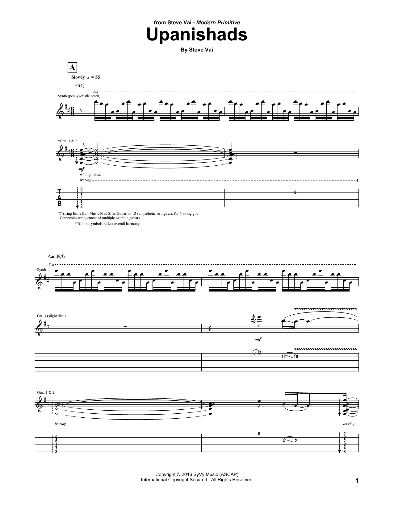 Steve Vai Upanishads sheet music notes and chords. Download Printable PDF.