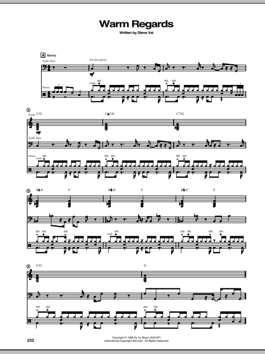 Steve Vai Warm Regards sheet music notes and chords. Download Printable PDF.