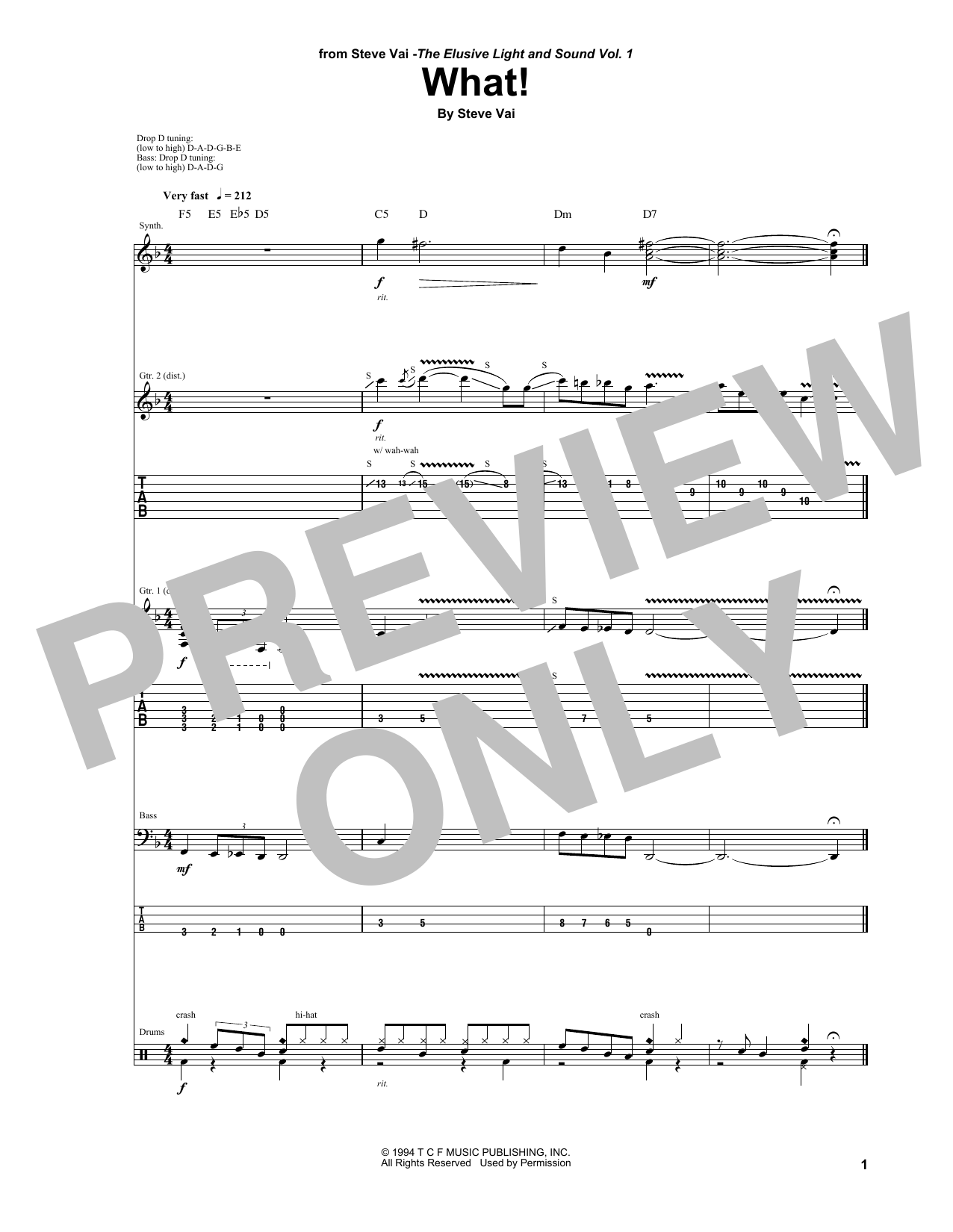 Steve Vai What! sheet music notes and chords. Download Printable PDF.