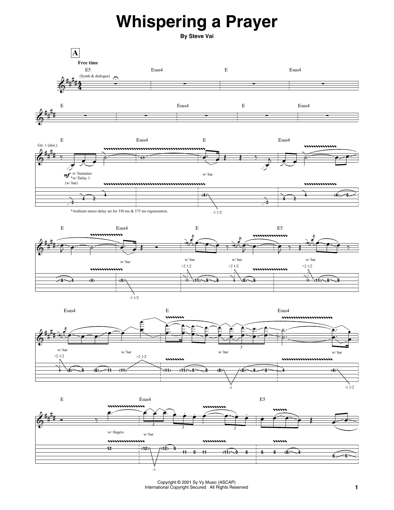 Steve Vai Whispering A Prayer sheet music notes and chords. Download Printable PDF.