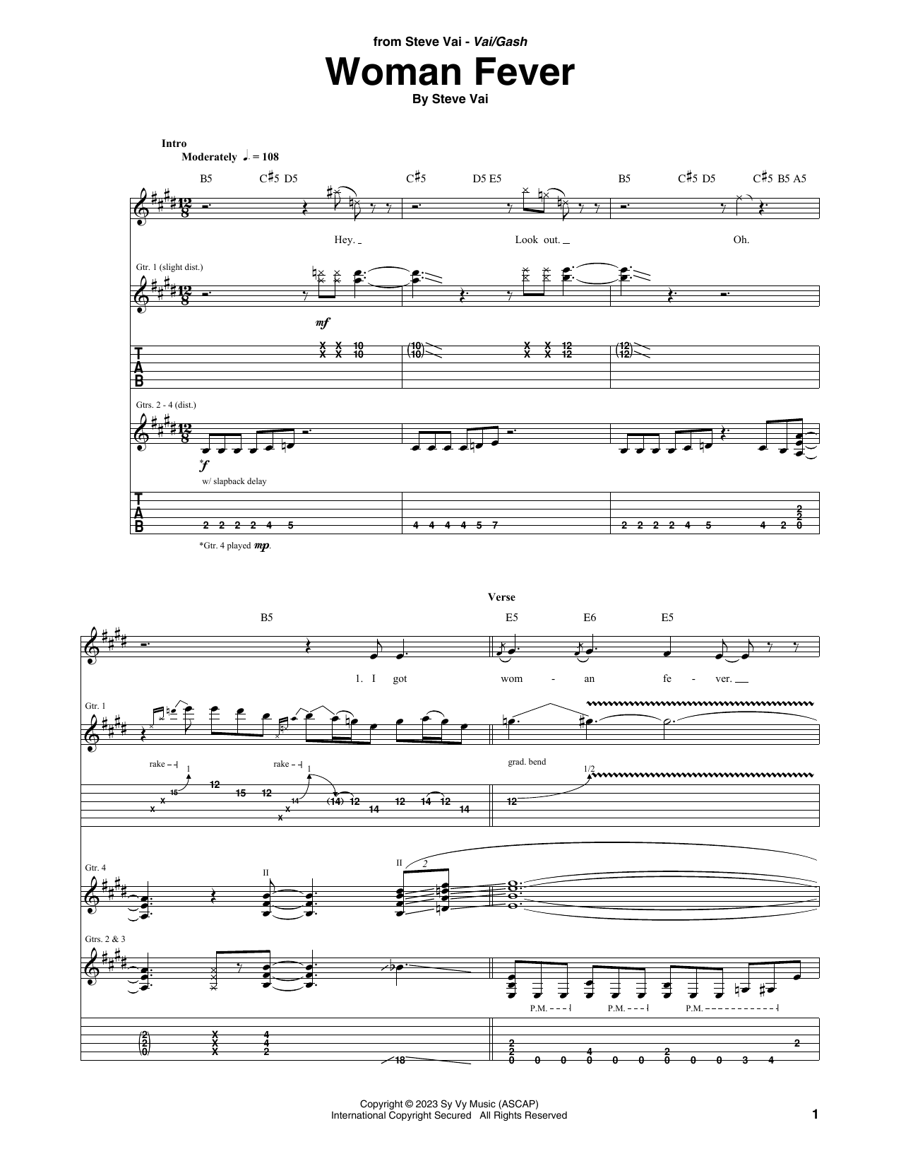 Steve Vai Woman Fever sheet music notes and chords. Download Printable PDF.