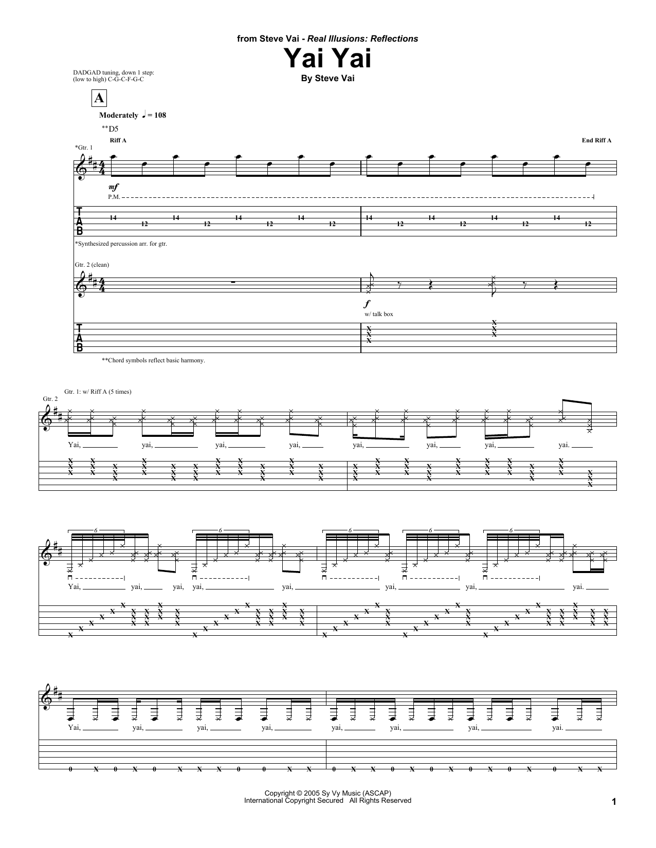 Steve Vai Yai Yai sheet music notes and chords. Download Printable PDF.