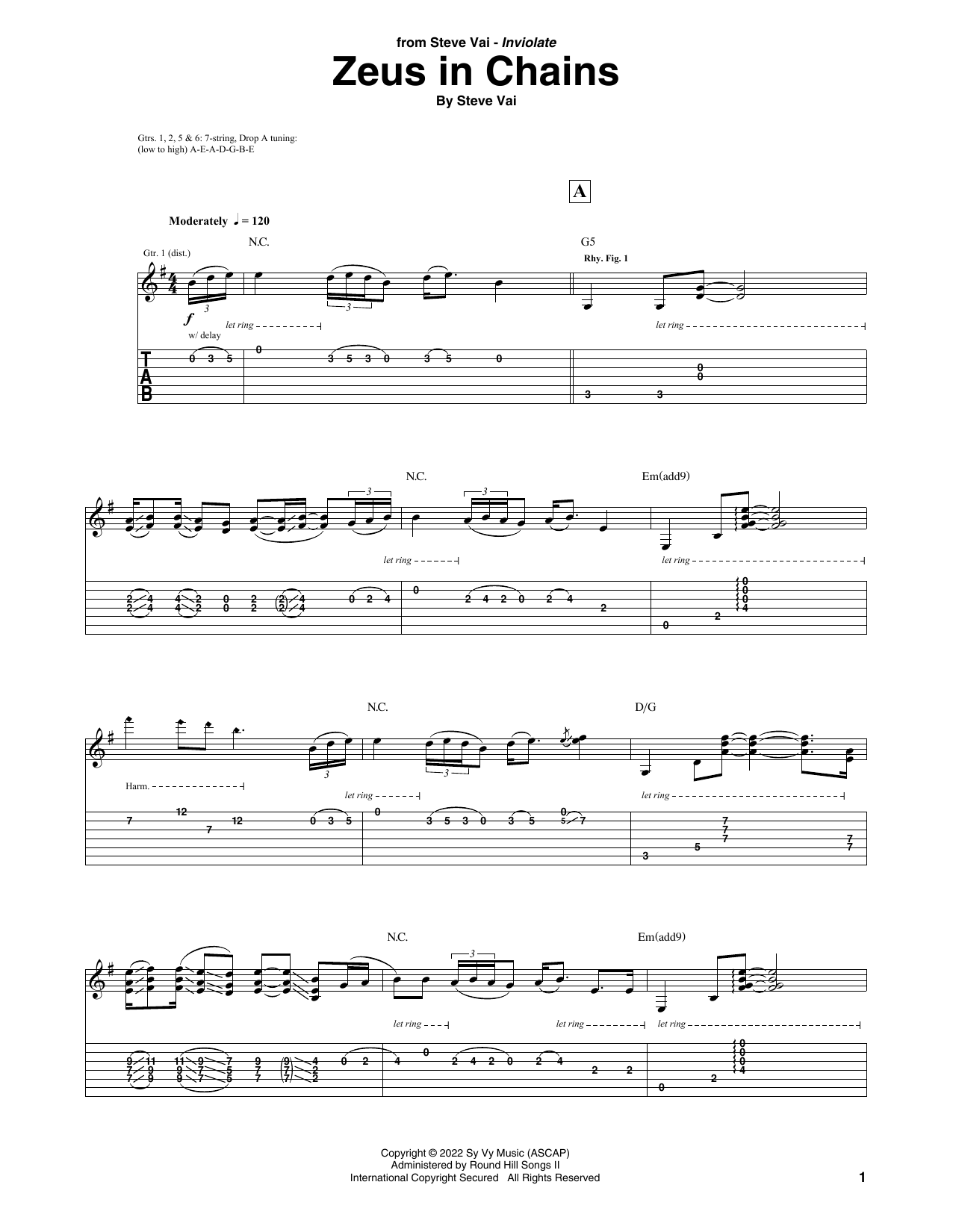 Steve Vai Zeus In Chains sheet music notes and chords. Download Printable PDF.